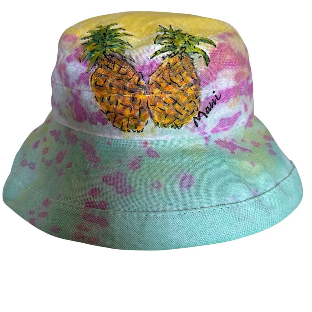 Scala Pastel Pink Aqua Yellow Hawaiian Canvas Pineapple Bucket Hat